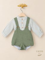 Conjunto Bebé Niño Camisa de Rayas y Peto Verde