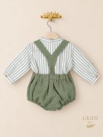 Conjunto Bebé Niño Camisa de Rayas y Peto Verde - Imagen 2