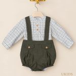 Conjunto Bebé Niño Camisa de Cuadros y Peto Verde Botella