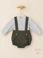 Conjunto Bebé Niño Camisa de Cuadros y Peto Verde Botella