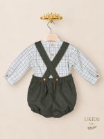 Conjunto Bebé Niño Camisa de Cuadros y Peto Verde Botella - Imagen 2