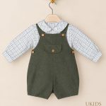 Conjunto Bebé Niño Camisa de Cuadros y Peto Verde Botella