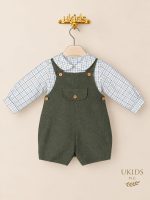 Conjunto Bebé Niño Camisa de Cuadros y Peto Verde Botella