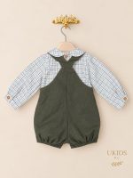 Conjunto Bebé Niño Camisa de Cuadros y Peto Verde Botella - Imagen 2
