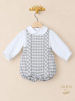 Conjunto Bebé Niño Camisa Blanca y Peto de Cuadros Gris