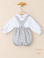 Conjunto Bebé Niño Camisa Blanca y Peto de Cuadros Gris - Imagen 2
