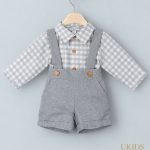 Conjunto Bebé Niño Camisa de Cuadros Gris y Pantalón con Tirantes