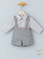 Conjunto bebé vichy gris con camisa de cuadros y peto corto