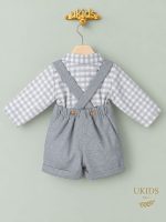 Conjunto bebé camisa vichy gris con peto corto - Imagen 3