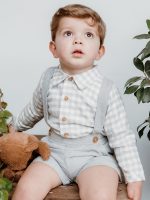 Conjunto bebé camisa vichy gris con peto corto - Imagen 2