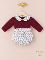 Conjunto Bebé Niña Jersey Granate y Bombacho Estampado