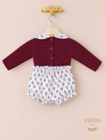 Conjunto Bebé Niña Jersey Granate y Bombacho Estampado - Imagen 2