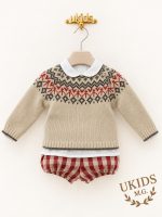 Conjunto bebé niño 3 piezas greca guinda