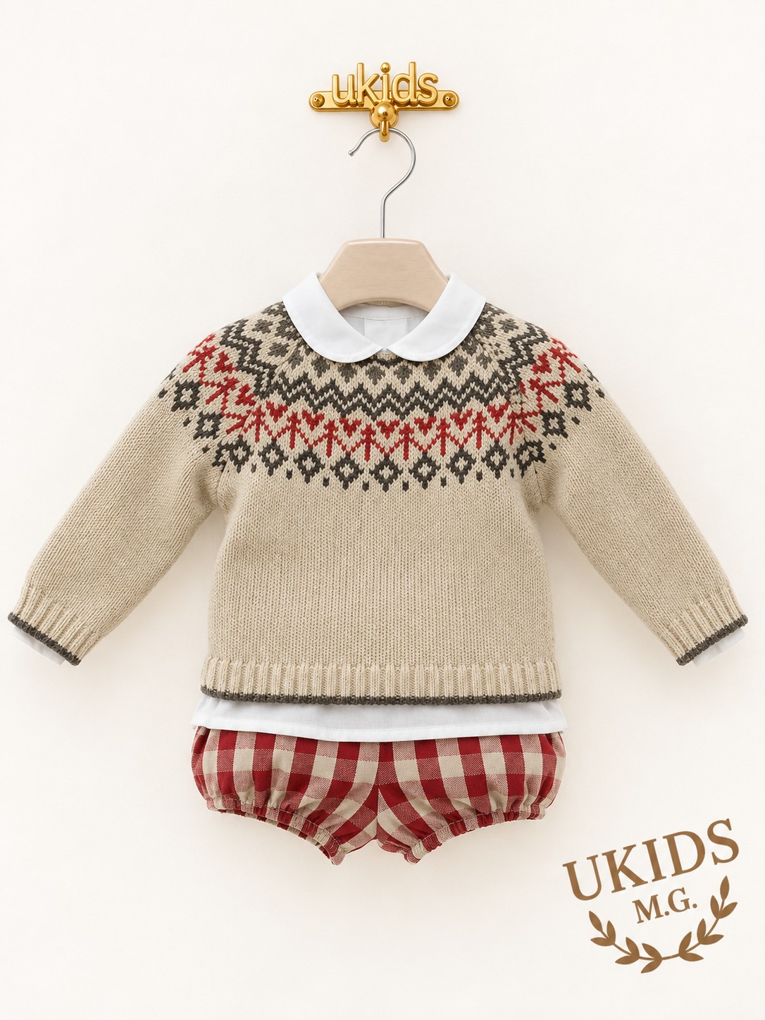 Conjunto bebé niño 3 piezas greca guinda