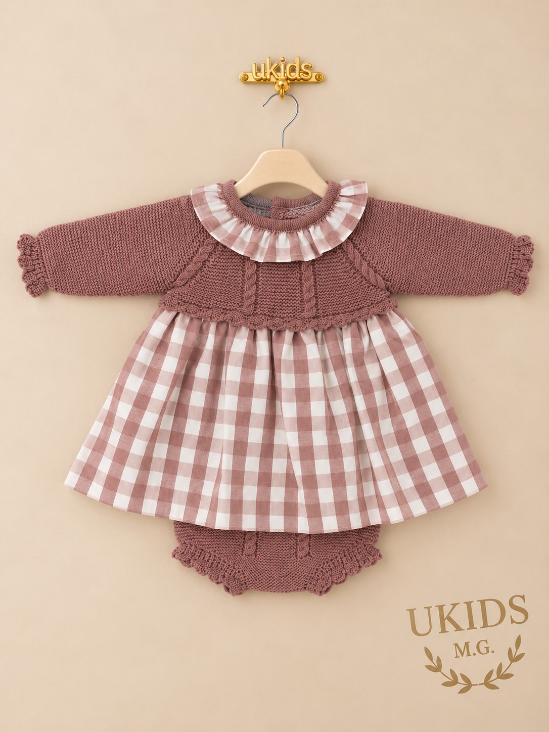Conjunto vestido y braguita rosa Francia recién nacido Conjunto vestido braguita rosa Francia para recién nacido