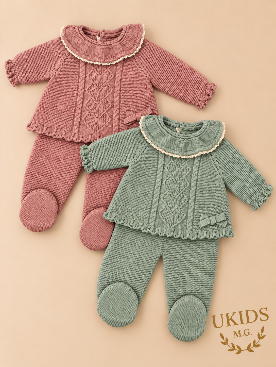 Conjunto niki y polaina rosa y verde empolvado Conjunto niki polaina rosa empolvado y verde empolvado
